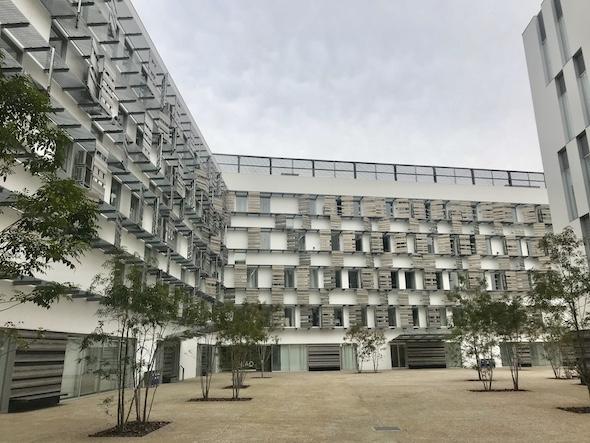 2017年4月に完成したINIADのキャンパス。真っ白な壁と濃淡のある木目が印象的な校舎は5階建てで、多くの小教室やINIADホール、メディアセンターなどがある