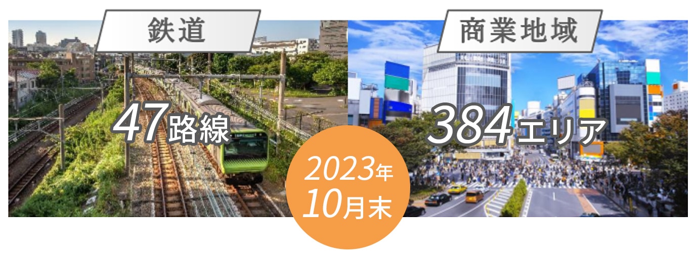 鉄道47路線、商業地域384エリア(2023年10月末)