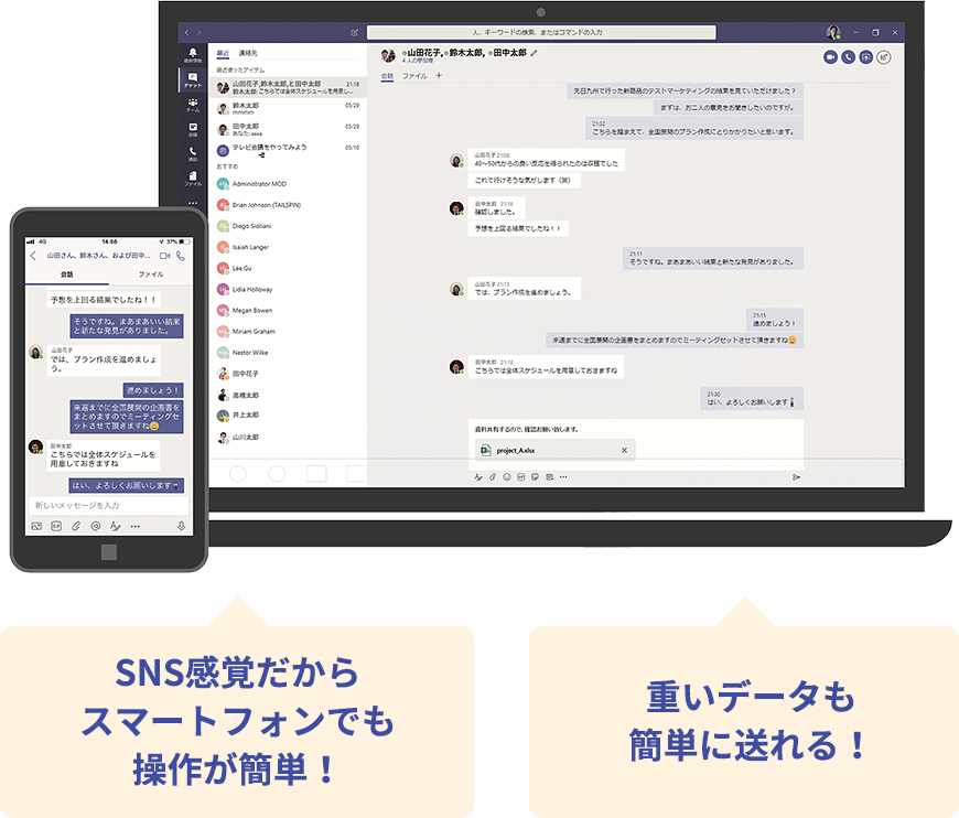 SNS感覚だからスマートフォンでも操作が簡単!重いデータも簡単に送れる!